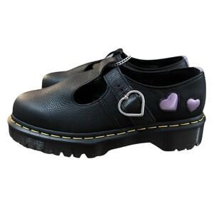 Dr Martens Polley Heat Mary Jane Shoes Size 39 (8) Women's Black Leather Satin
